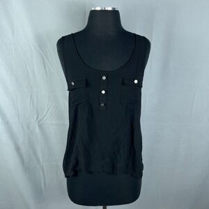 The Arte By Zenana Tank Top Womens M Black Scoop Neck Wide Strap Button Front